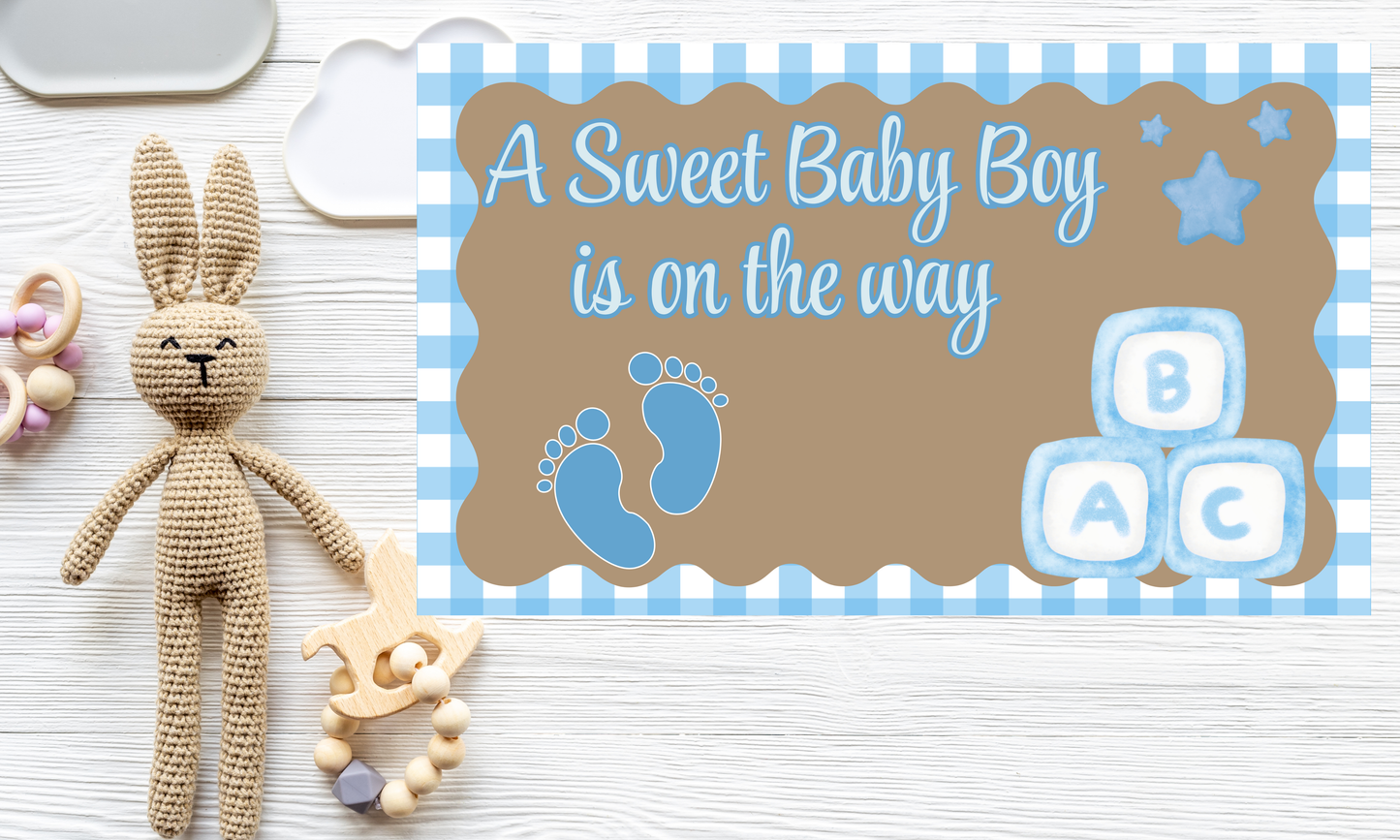 Baby Boy Shower Banner | Plaid Border | 3ft x 5ft Hand Painted Banner