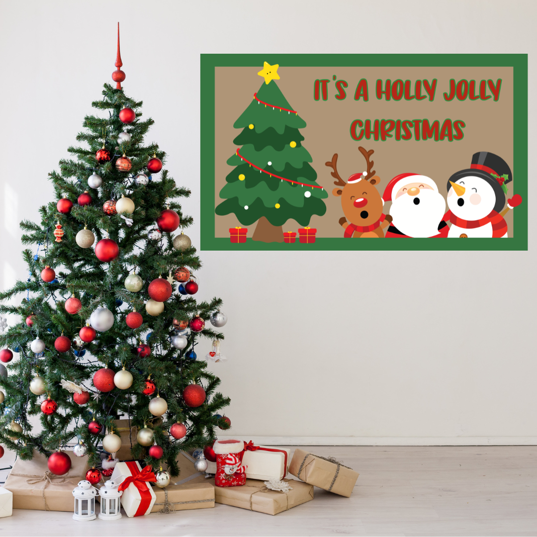 Hand-Painted Christmas Banner | "Holly Jolly" | 3ft x 5ft