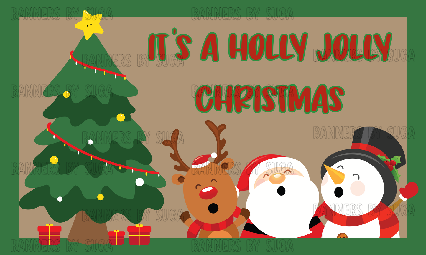 Hand-Painted Christmas Banner | "Holly Jolly" | 3ft x 5ft