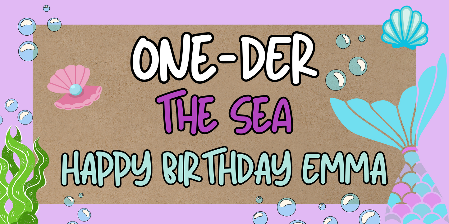 Mermaid First Birthday Banner | 3ft x 5ft Hand Painted Banner