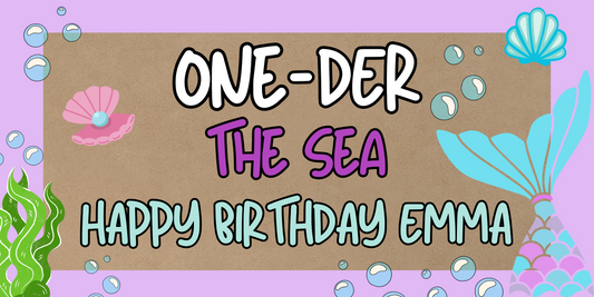 Mermaid First Birthday Banner | 3ft x 5ft Hand Painted Banner