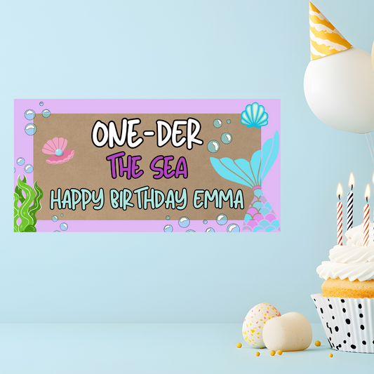 Mermaid First Birthday Banner | 3ft x 5ft Hand Painted Banner