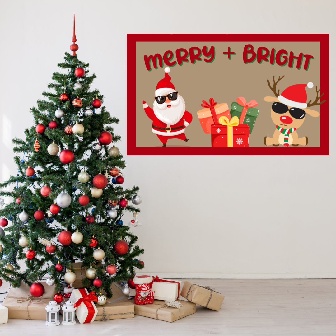 Hand-Painted Christmas Banner | "Merry + Bright" | 3ft x 5ft