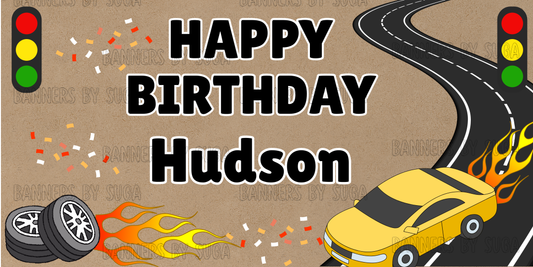 Racecar Birthday Banner | 3ft x 5ft Hand Painted Banner