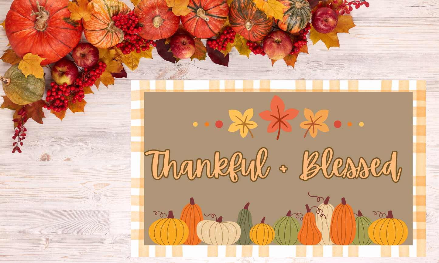 Hand-Painted Thanksgiving Banner | "Thankful + Blessed"