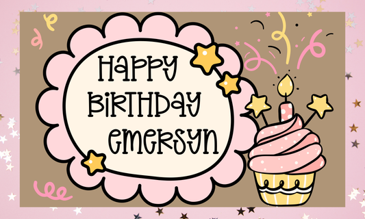 Cupcake Happy Birthday Banner | 3ft x 5ft Hand Painted Banner
