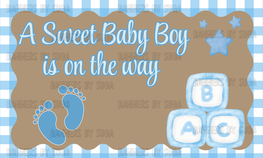 Baby Boy Shower Banner | Plaid Border | 3ft x 5ft Hand Painted Banner