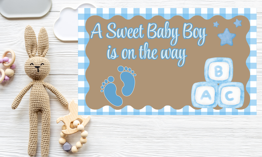 Baby Boy Shower Banner | Plaid Border | 3ft x 5ft Hand Painted Banner