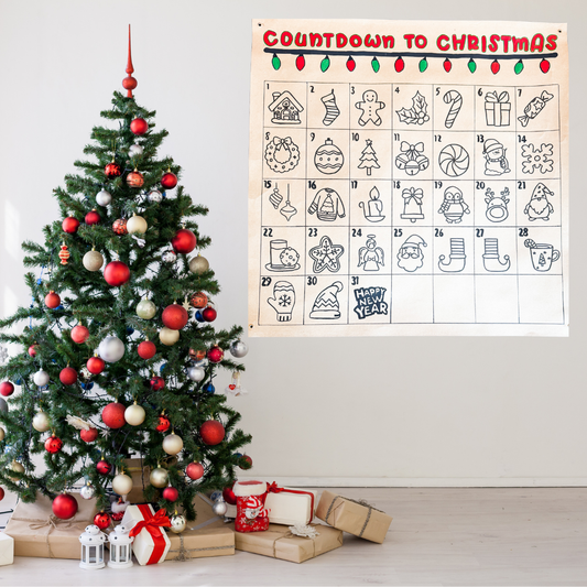Countdown to Christmas Coloring Banner | Hand Painted Banner | 3ft x 3ft