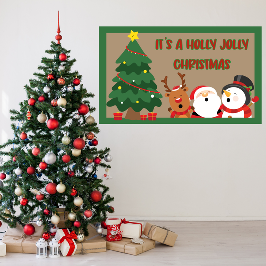 Hand-Painted Christmas Banner | "Holly Jolly" | 3ft x 5ft
