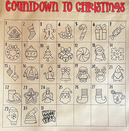 Countdown to Christmas Coloring Banner | Hand Painted Banner | 3ft x 3ft