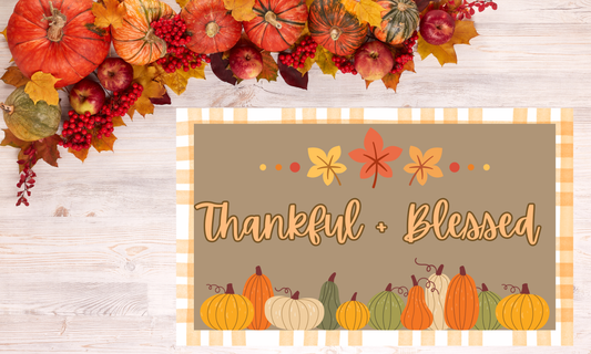 Hand-Painted Thanksgiving Banner | "Thankful + Blessed"